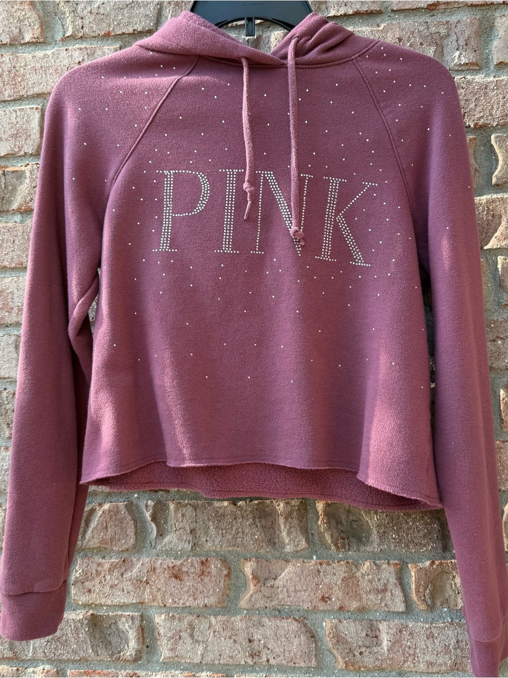 PINK Victoria's Secret Cropped Hoodie in Dusty Rose with Rhinestone Logo